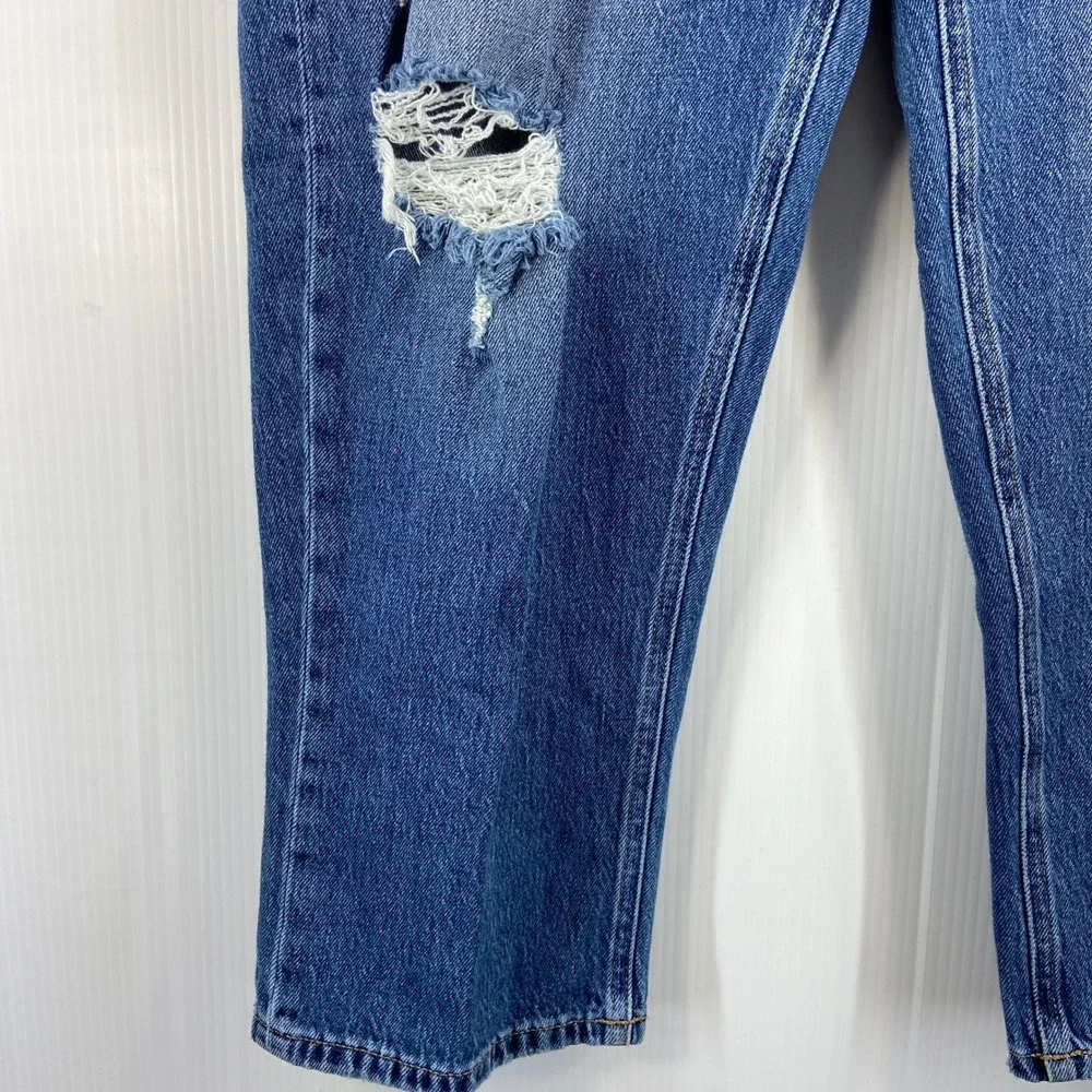 Goldie Blues Brooklyn Relaxed Straight Ankle High Rise Ripped Blue Denim Jean 16